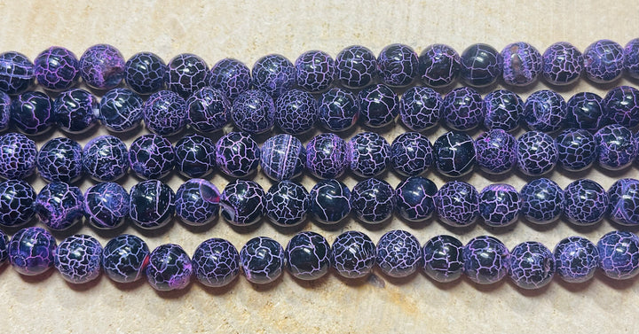 Perles naturelles en Agate violette craquelée en 8 mm - les bijoux de Thea 