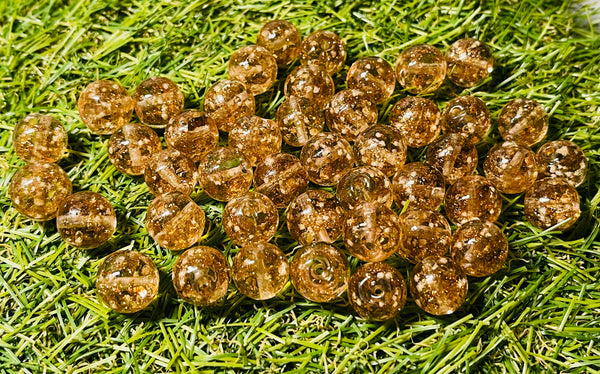 Perles en verre Hotaru d’Okinawa jaunes orangées et paillettes dorées en 12 mm pour bracelet