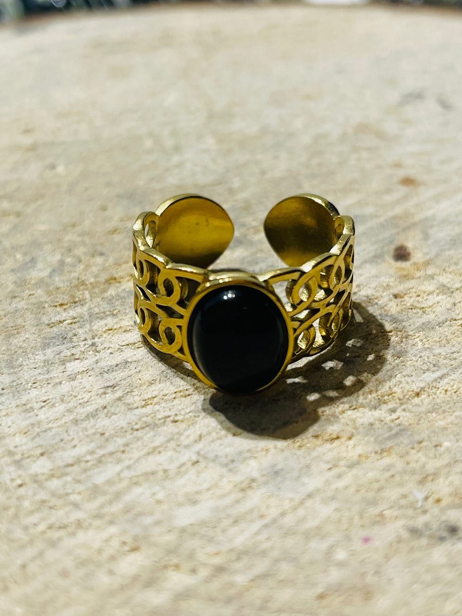 Bague sertie d´un Onyx, taille réglable - les bijoux de Thea 