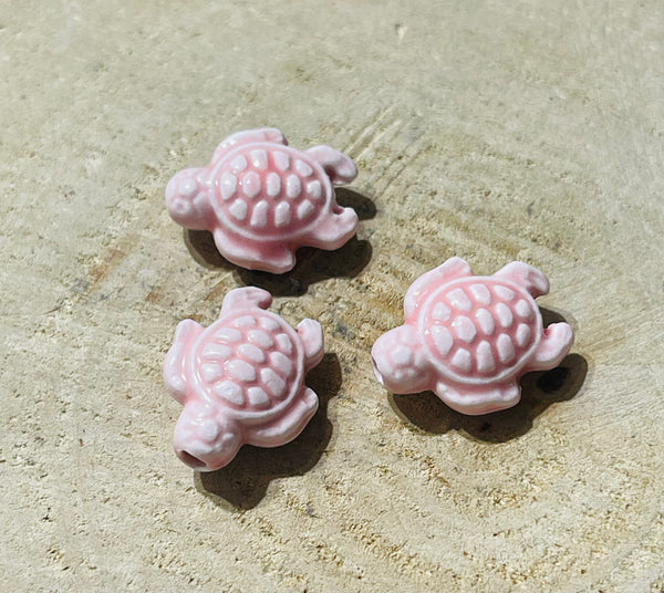 Lot de 5 Intercalaires Tortue rose en céramique pour bracelet - les bijoux de Thea 