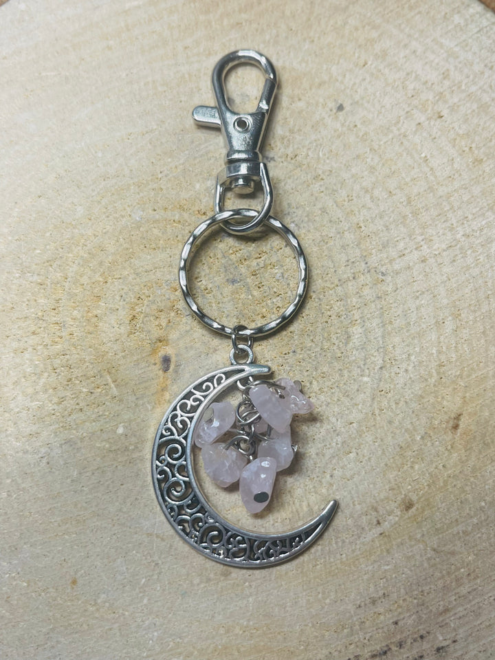 Porte-clés en Quartz rose et Lune - les bijoux de Thea 