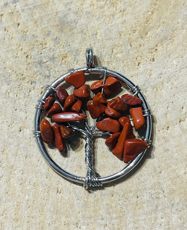 Pendentif en arbre de vie en Jaspe rouge - les bijoux de Thea 