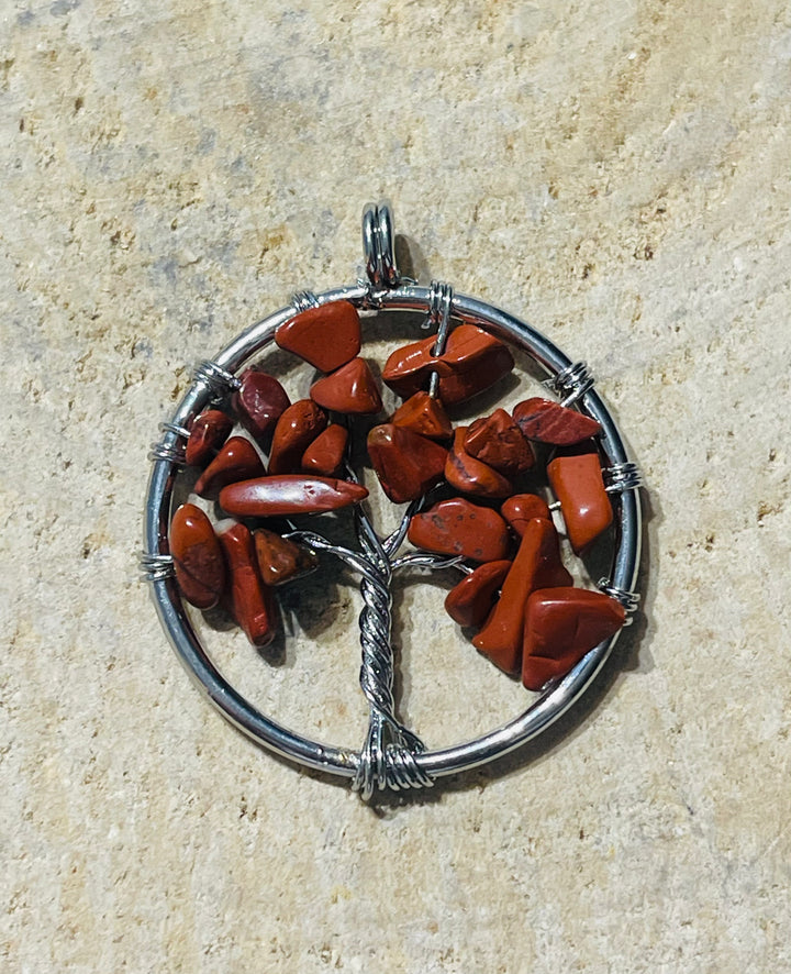 Pendentif en arbre de vie en Jaspe rouge - les bijoux de Thea 