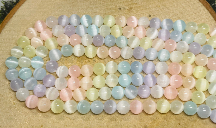 Perles naturelles en Sélénite arc en ciel du Canada en 6 mm - les bijoux de Thea 