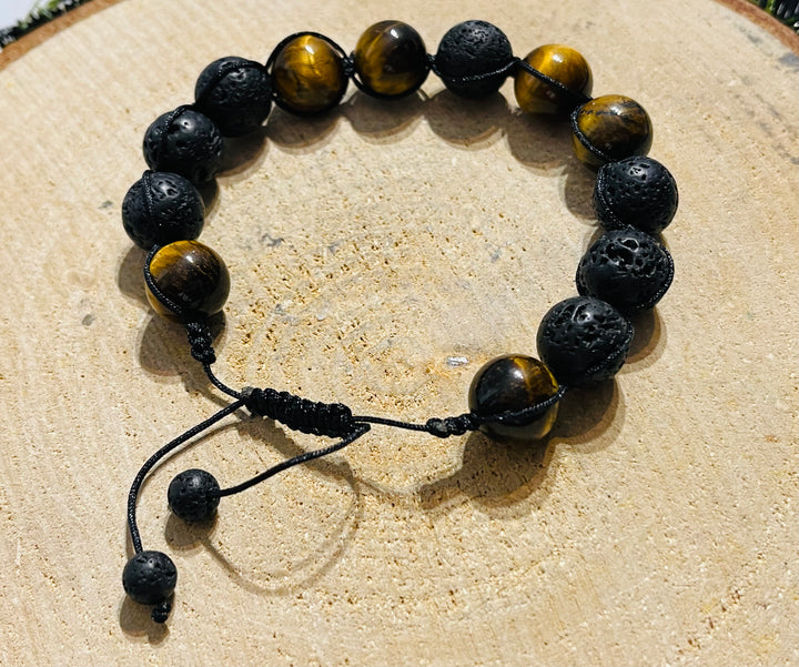 Lot de 5 Bracelets réglables en perles naturelles en Œil de tige et Pierre de lave (62) - les bijoux de Thea 