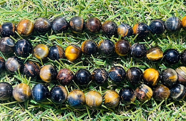 Perles naturelles en Oeil de Tigre et Oeil de Faucon en 8 mm - Les bijoux de Théa