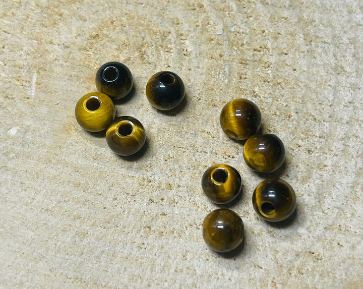 Lot de 10 Perles en Oeil de tigre 6 mm avec grand trou 2 mm - Les bijoux de Théa