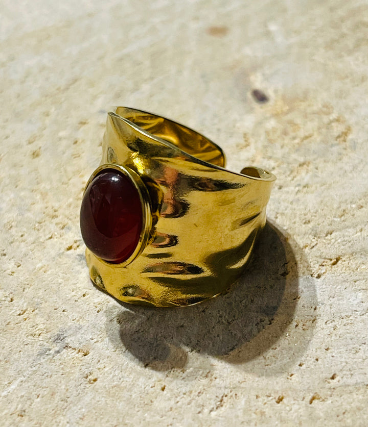 Bague sertie d´une cornaline, taille réglable - les bijoux de Thea 