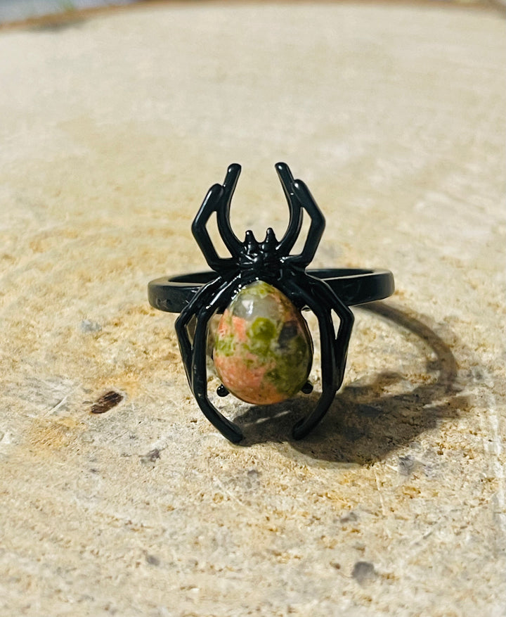Bague Araignée en Unakite, Taille 53-59 (réglable) - les bijoux de Thea