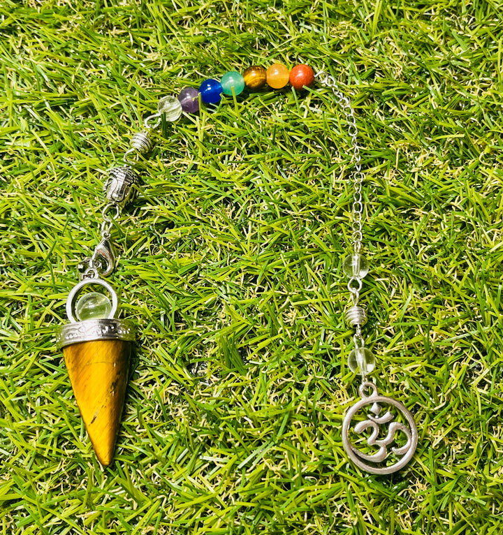 Pendule 7 chakras composé de pierres naturelles, Œil de tigre - Les bijoux de Théa