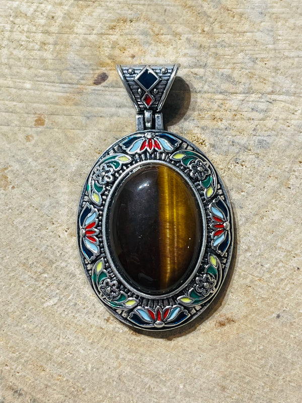 Pendentif en Oeil de tigre et en émaux - les bijoux de Thea 