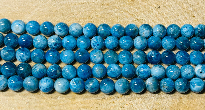 Perles naturelles en Apatite bleue en 8 mm - Les bijoux de Théa