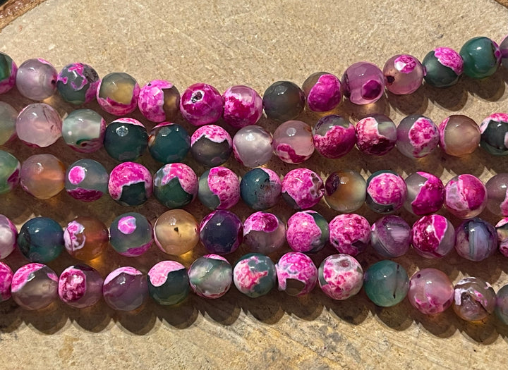 Perles en pierre naturelle en Agate rose et verte facettée en 8 mm - les bijoux de Thea 