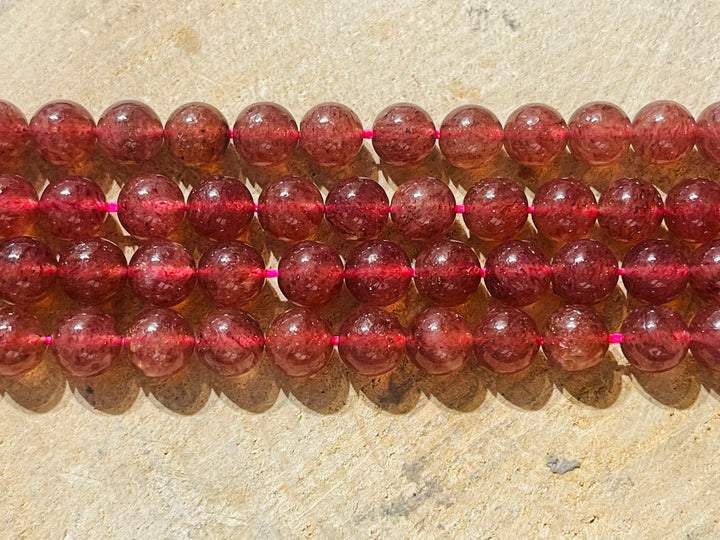 Perles en pierre naturelle en Quartz Fraise en 8 mm - les bijoux de Thea 