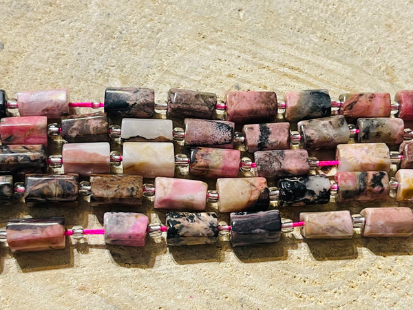 Lot de 5 Perles en pierre naturelle tube en Rhodonite