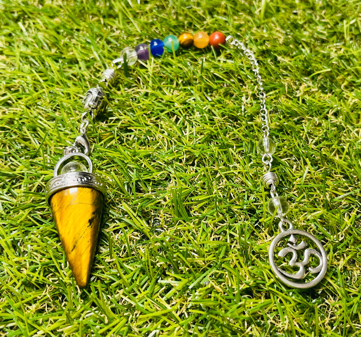 Pendule 7 chakras composé de pierres naturelles, Œil de tigre - Les bijoux de Théa