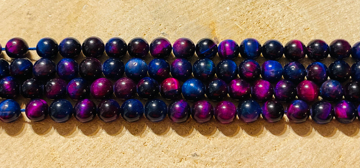 Perles naturelles en Oeil de Tigre violet bleu en 8 mm - les bijoux de Thea 