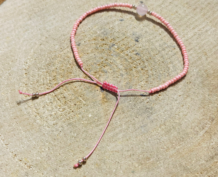 Lot de 5 Bracelets réglables en perle naturelle en Quartz rose (64) - les bijoux de Thea 