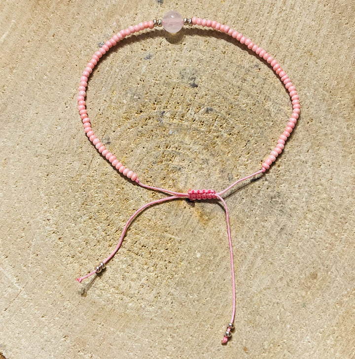 Lot de 5 Bracelets réglables en perle naturelle en Quartz rose (64) - les bijoux de Thea 