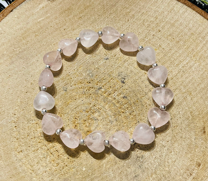 Lot de 5 Bracelets en perles naturelles en Quartz rose Coeur (58) - les bijoux de théa