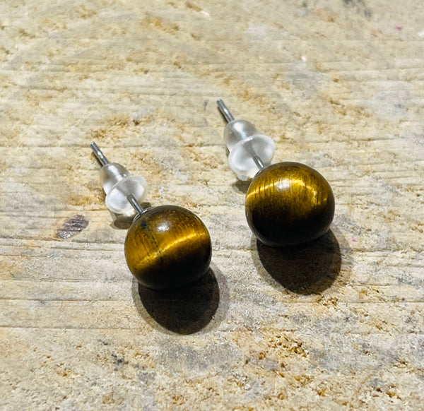 Paire de boucles d’oreilles en Argent 925 sertie d’Oeil de tigre 8 mm - les bijoux de Thea 