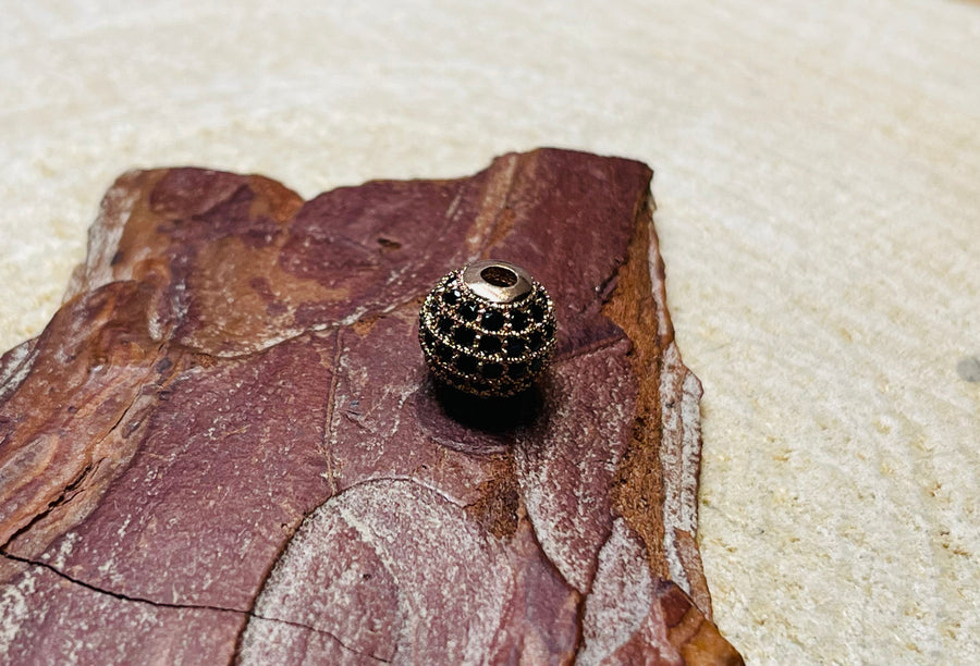 Intercalaire Perle rosé Shamballa CZ Noir pour bracelet - Les bijoux de Théa