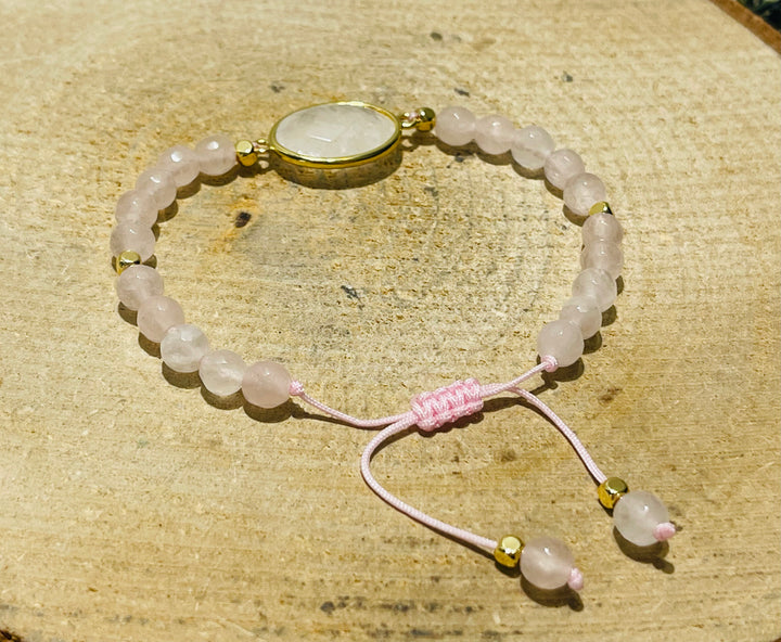 Lot de 5 Bracelets réglables en perles naturelles en Quartz rose (29) - les bijoux de Thea 