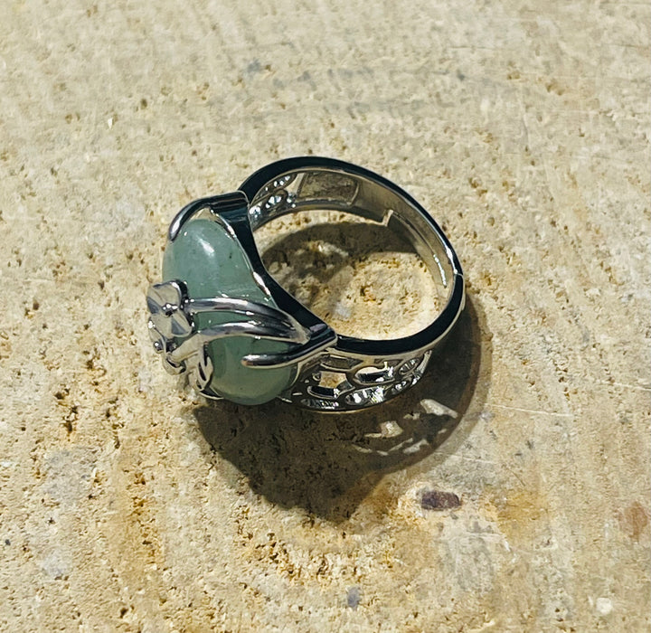 Bague Coeur en Aventurine verte, Taille 53-58 (réglable) - les bijoux de Thea 