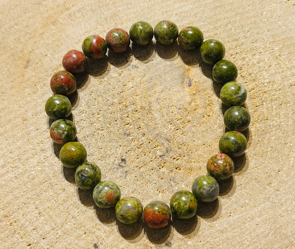 Lot de 5 Bracelets en perles naturelles en Unakite 8 mm (68) - les bijoux de Thea 