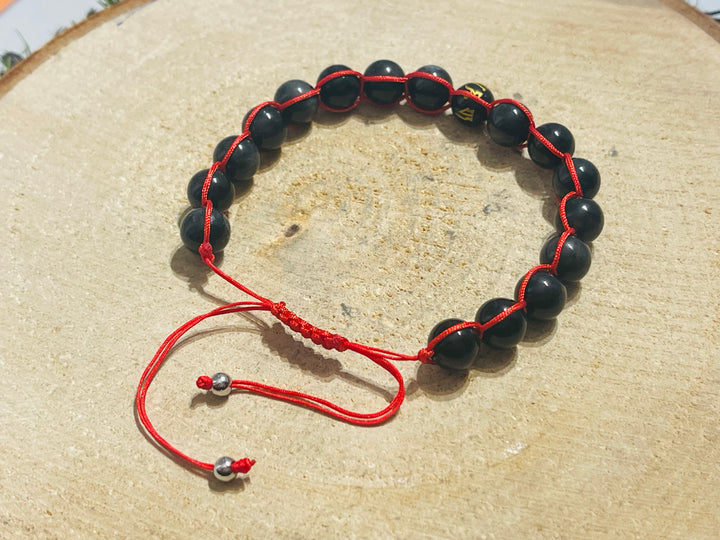 Lot de 5 Bracelets réglables en perles naturelles en Œil de faucon et Obsidienne OM (32) - les bijoux de Thea 