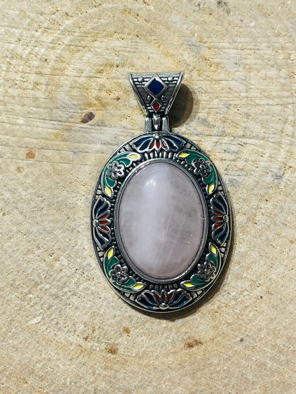 Pendentif en Quartz rose et en émaux - les bijoux de Thea 