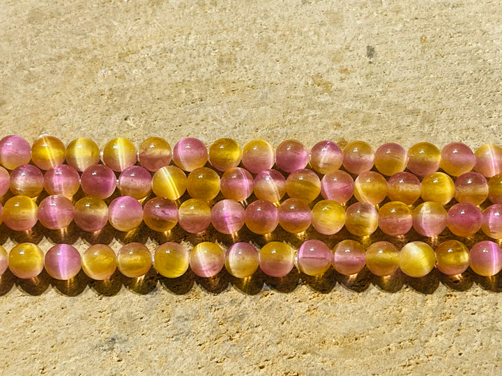 Perles en pierre naturelle en Sélénite rose jaune du Canada en 6 mm - les bijoux de Thea 