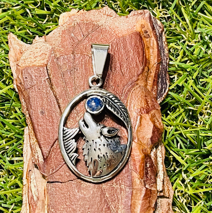 Pendentif Loup serti d'un Lapis lazuli - Les bijoux de Théa