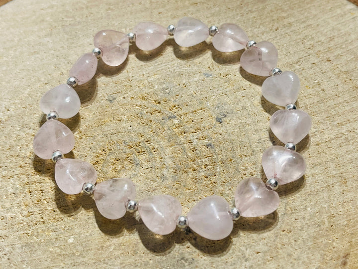 Lot de 5 Bracelets en perles naturelles en Quartz rose Coeur (58) - les bijoux de théa 