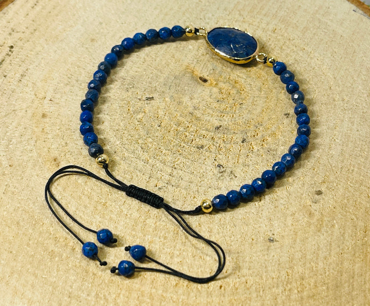 Lot de 5 Bracelets réglables en perles naturelles en Lapis lazuli (24) - les bijoux de Thea 