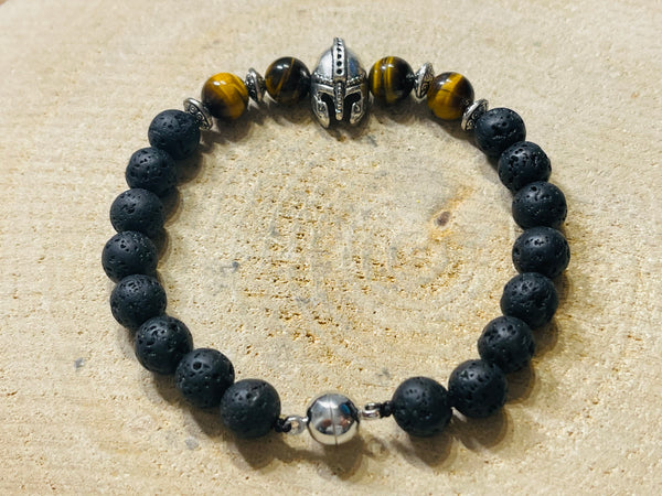 Lot de 5 Bracelets en perles naturelles en Pierre de Lave, Oeil de tigre et casque de gladiateur (45) - les bijoux de Thea 