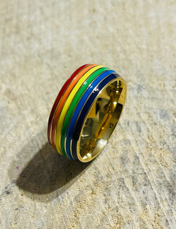 Bague arc en ciel LGBT doré , Taille 55 - Les bijoux de Théa
