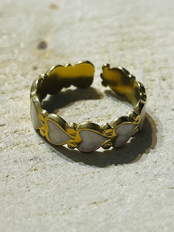 Bague cœur blanc, taille réglable - Les bijoux de Théa