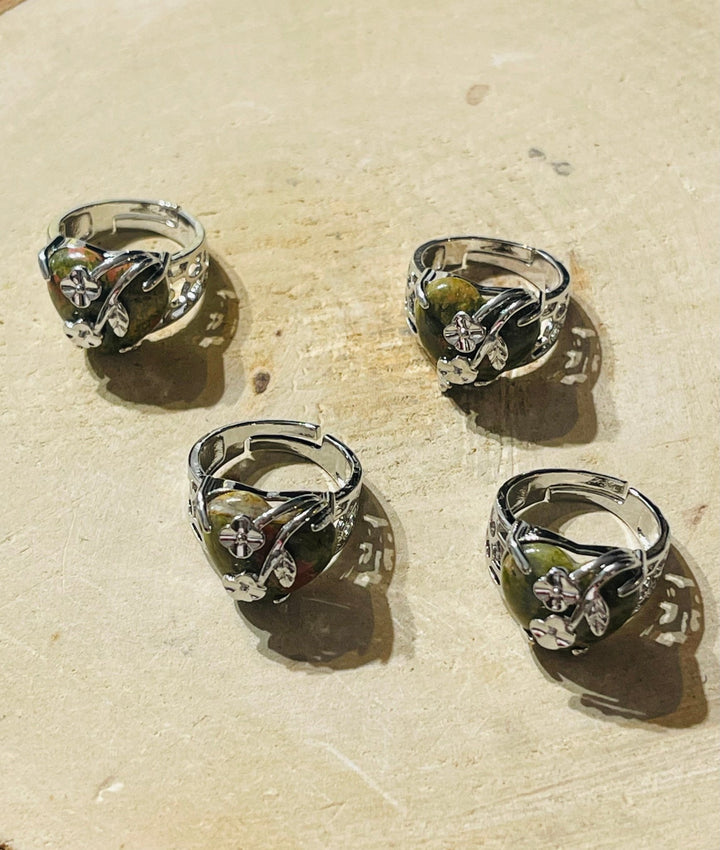 Bague Coeur en unakite, Taille réglable - Les bijoux de Théa