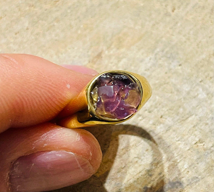Bague dorée en Amethyste, Taille 55 - Les bijoux de Théa