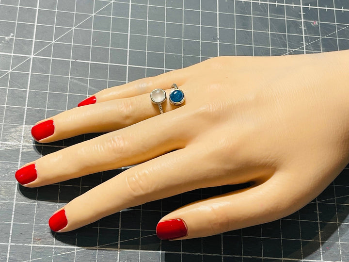 Bague double pierre Apatite et Quartz rose , Taille réglable - Les bijoux de Théa