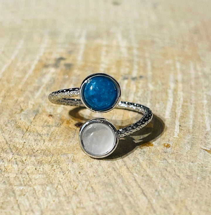 Bague double pierre Apatite et Quartz rose , Taille réglable - Les bijoux de Théa