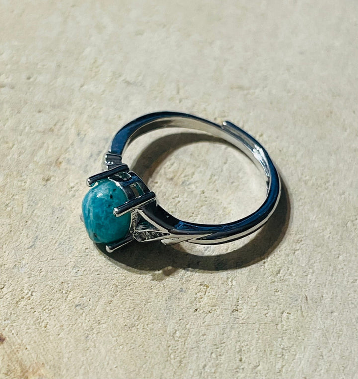 Bague en Amazonite ovale et Diamants Cz, Taille réglable - Les bijoux de Théa