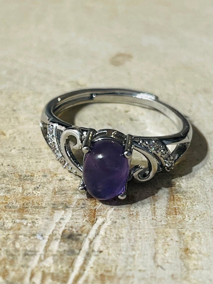 Bague en Amethyste et Diamant Cz, Taille réglable - Les bijoux de Théa
