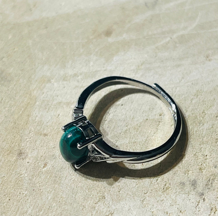 Bague en Malachite et Diamant Cz, Taille réglable - Les bijoux de Théa