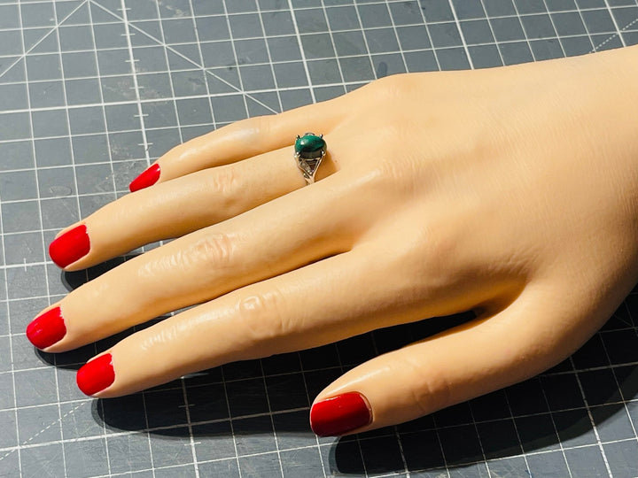 Bague en Malachite et Diamant Cz, Taille réglable - Les bijoux de Théa