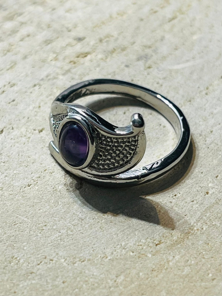 Bague en Oeil d' Horus sertie d'une Améthyste, taille réglable - Les bijoux de Théa