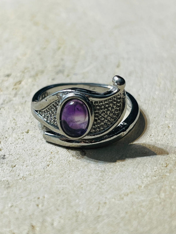 Bague en Oeil d' Horus sertie d'une Améthyste, taille réglable - Les bijoux de Théa
