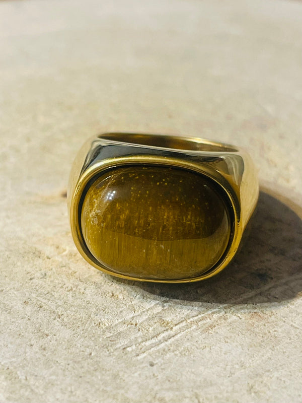Bague en Œil de tigre ovale, Taille 56 - Les bijoux de Théa