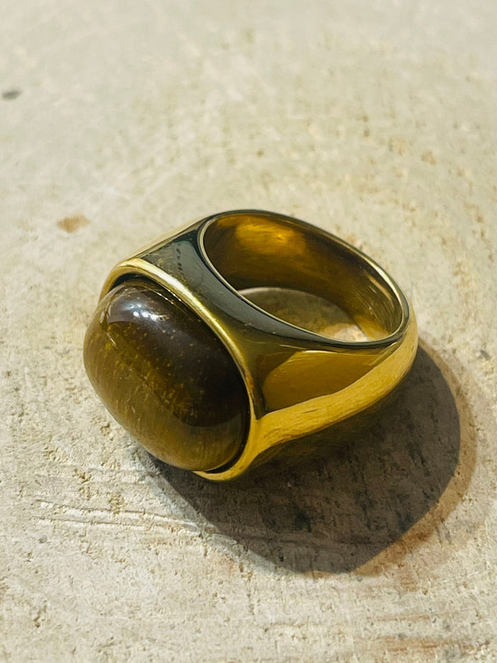 Bague en Œil de tigre ovale, Taille 56 - Les bijoux de Théa